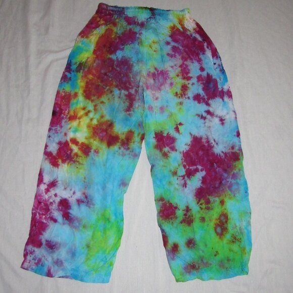 Dharma Trading Co Colorful Tie Dye Wide Leg Pull On Pants sz L/XL Hippie Boho - Picture 3 of 4